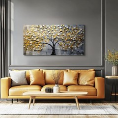 Golden Tree of Life Abstract Canvas Painting Mural Print Art,24″x48″ DIY Framed