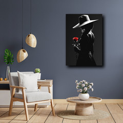 Red Rose & Silhouette Woman – Black and White Canvas | Gothic Wall Art