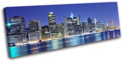 New York NYC Lower Manhattan Night City SINGLE CANVAS WALL ART Picture Print
