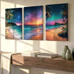 3 Pieces Tropical Beach Sunset Large Wall Art Set for Living Room Set Of 3