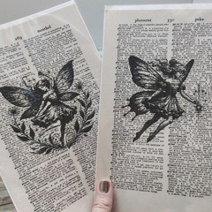 Fairy Dictionary Art Prints Vintage Upcycled Book Page Decor Whimsical Set of 2