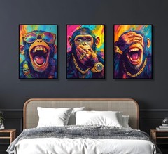 3Pcs Colorful Monkey Wall Art Canvas Graffiti Style Posters Hip Hop Pop Art C…