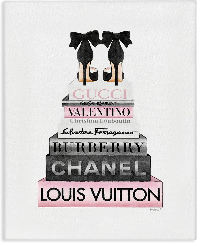 ‘Black Heels Pink Bookstack’, Canvas Art, 24X30 – Hanging Artwork – Sturdy Gift