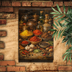 Indian Spices Herbs Cooking Wall Art Framed Canvas Print Kitchen Food Decor