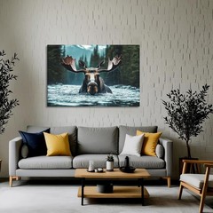 Moose Canvas Wall Art Rustic Woodland Animal Prints Moose in the Lake Picture…