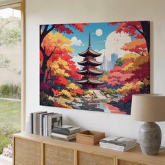 Autumn Pagoda Reflection Canvas Colorful Japanese Fall Landscape Art Wall Art