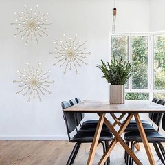 3 Pcs Gold Starburst Wall Art Decor 18in Metal with Rhinestones Set
