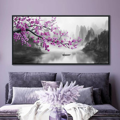 Large Purple Moon & Flower Canvas Art for Living Room & Bedroom 24x48in