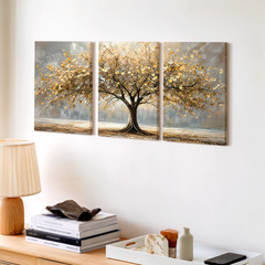 3 Pieces Golden Tree Autumn Landscape Large Wall Art Set for Living Set Of 3
