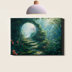 Enchanted Moon Gate Path Forest Framed Canvas Print 30x20inch
