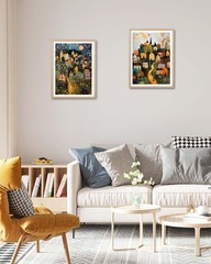 Natural OAK Wood Frame Wall Art,12x16in Gustav Klimt Style Moon Stars Tree Ca…