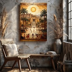Canvas Wall Art an Ancient Egyptian Cityscape Depicted in a Vintage Mural