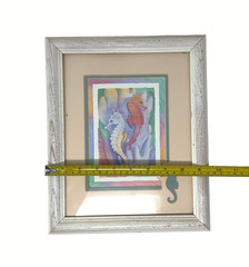 Framed Seahorse Wall Art Print Distressed Wood Frame Shabby Chic 11.5×9.5