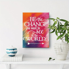 Framed Canvas Inspirational Quote Be The Change Watercolor Art Wall Decor