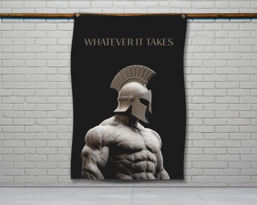 Motivational Gym Flag Spartan Wall Art for Home or Garage Gym Decor