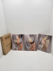 Black Abstract Leaves Canvas Wall Art – Set of 3 Panels – Inspirational Decor