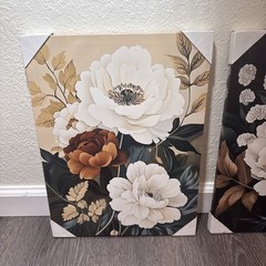 Set of 3 Neutral Floral Canvas Wall Art Modern Farmhouse Botanical Decor