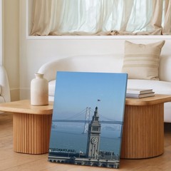 San Francisco Ferry Building Clock Tower With Bay Bridge Canvas Wall Art Print
