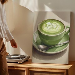 Vintage Matcha Latte Canvascreamy Green Ceramic Cup Art Wall Art