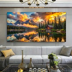 Mountain & Lake Landscape Canvas Painting Canvas Wall Art Mural Canvas Prints