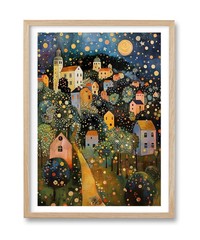 Natural OAK Wood Frame Wall Art,12x16in Gustav Klimt Style Moon Stars Tree Ca…