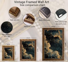Vintage Gold Framed Moody Celestial Canvas Wall Art Cloud Abstract Night Sky …