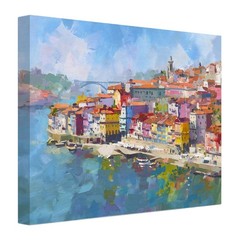 Porto Portugal Painting Canvas Print Wall Art Douro River Colorful Houses