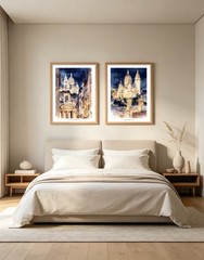 Set of 2 Paris Sacre Coeur Cathedral Montmartre Watercolor Wall Art Print 12X16″