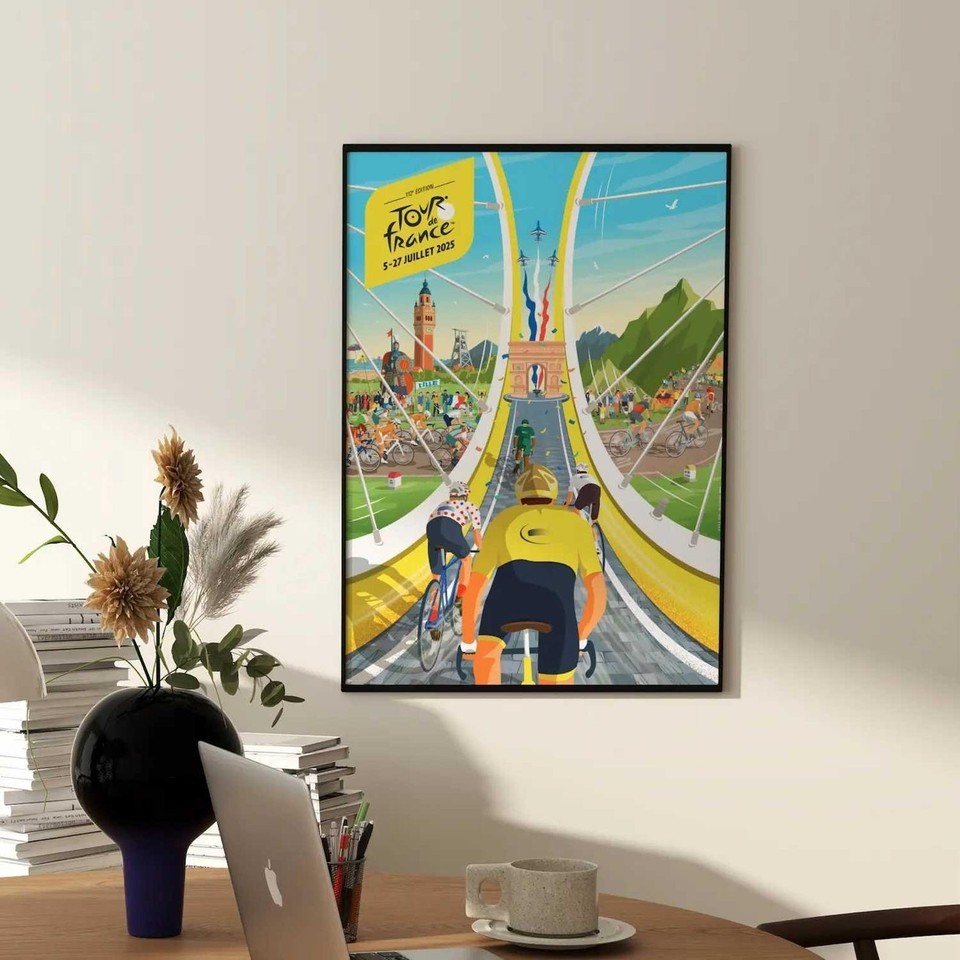 Official Tour de France 2025 Poster – Vintage Cycling Wall Art, Pro Race Artwork