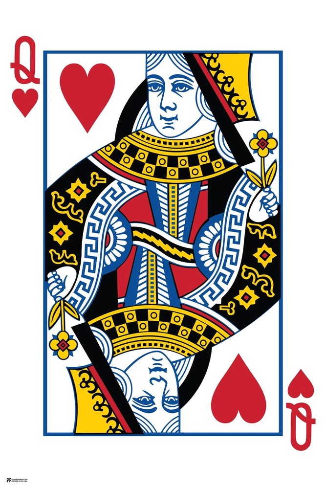 Queen of Hearts Playing Card Art Poker Room Game Art Print Poster 12×18