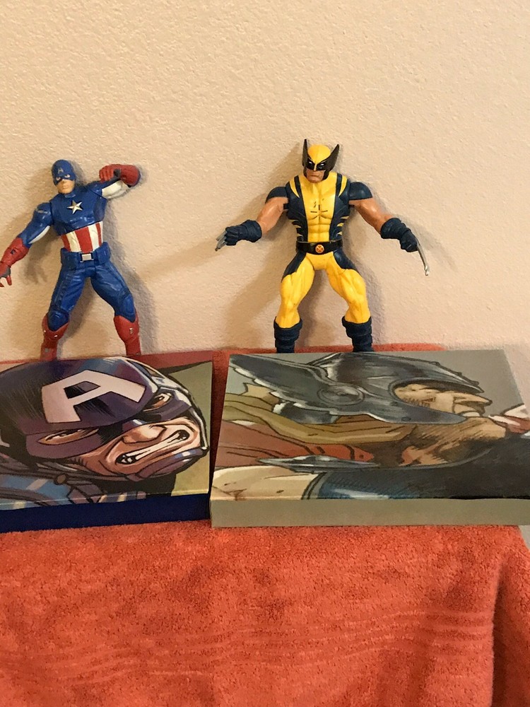 WOLVERINE AND CAPTAIN AMERICA 10”Figures W Canvas Paint From Marvel