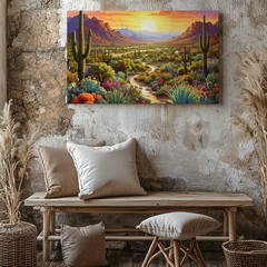 Canvas Wall Art a Richly Detailed Desert Painting Featuring a Lush Valley