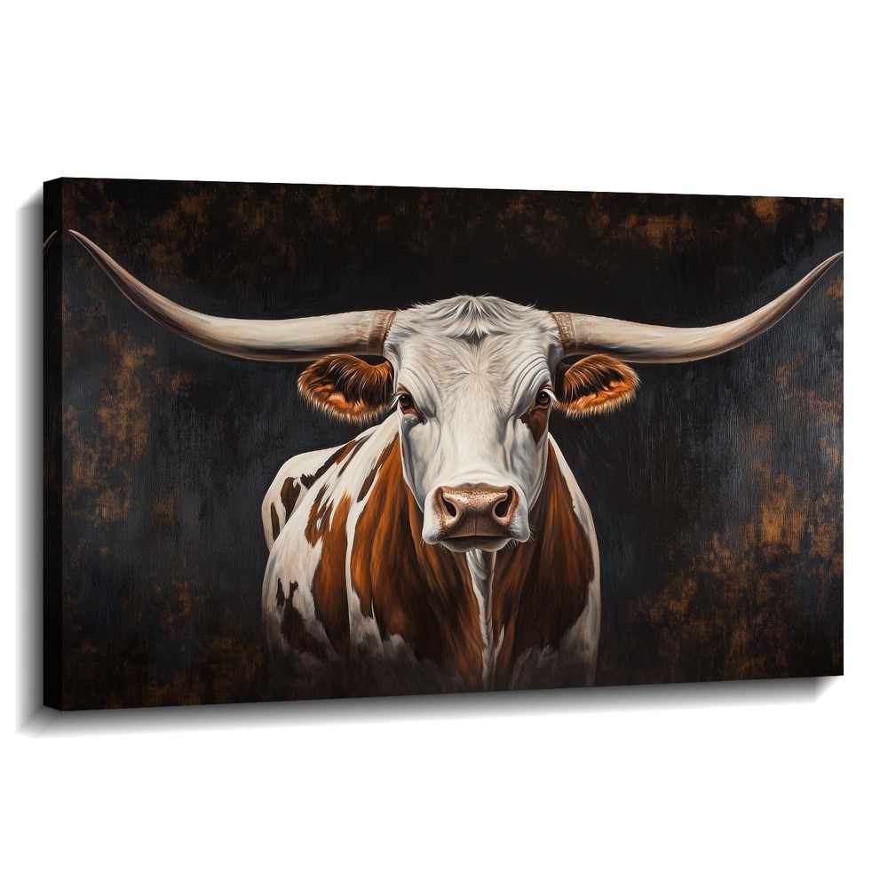 Highland Cow Canvas Wall Art Texas Longhorn Picture Rustic Farmhouse Animal P…
