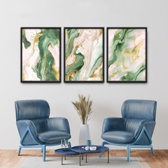 Green and Gold Wall Art Set of 3 Emerald Green and Gold Marble Paintings Pict…