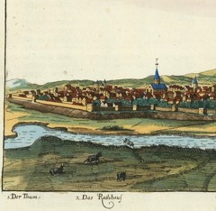 Antique 1685 Panoramic Town View of Luxembourg; Canvas, Magnetic Wooden Hanger