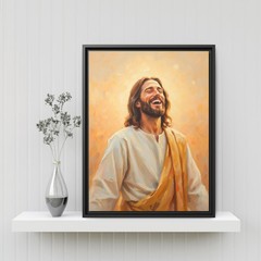 Joyful Laughing Jesus Portrait Art, Smiling Christ Impressionist Painting