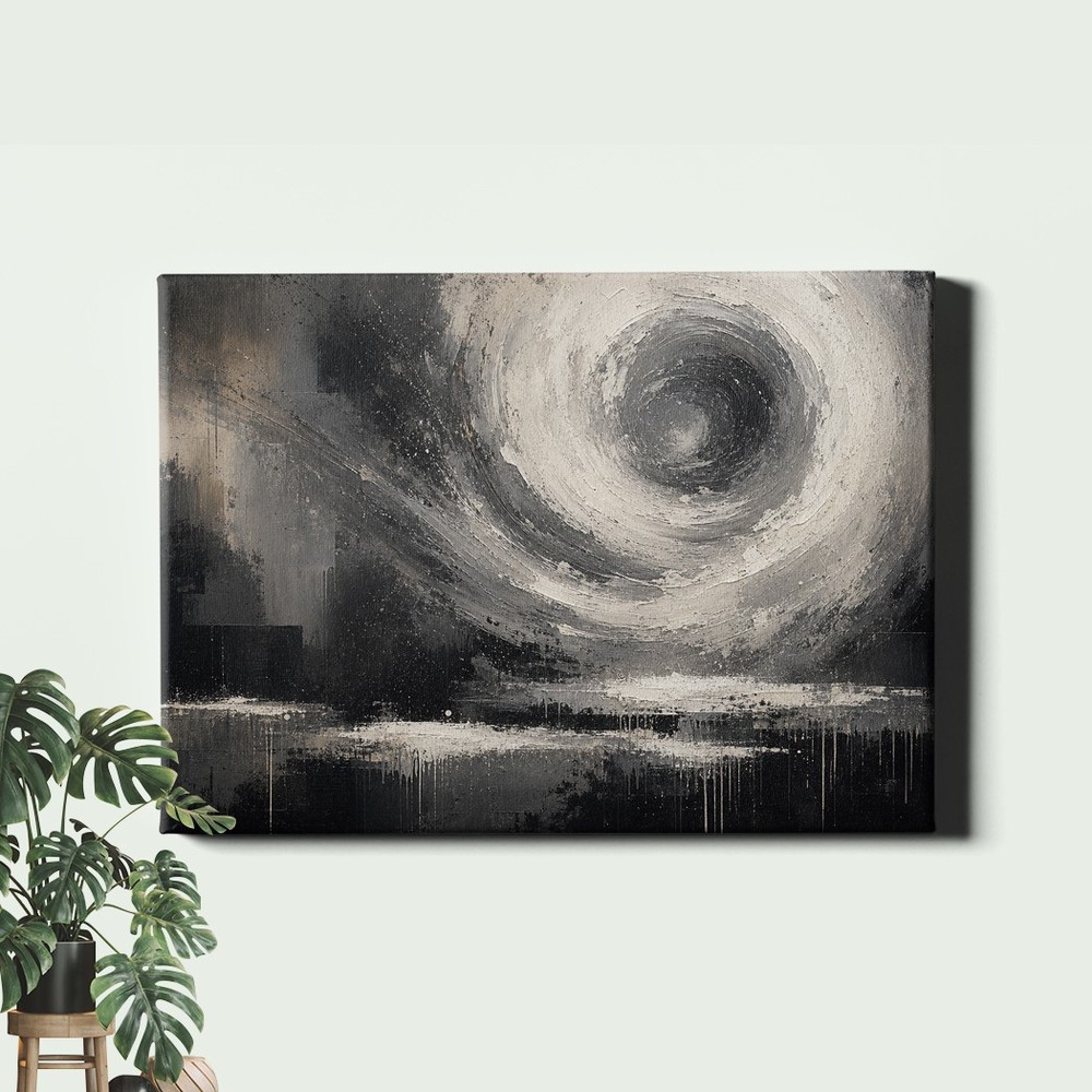Monochrome Abstract Canvas Print Swirl Textured Painting Black White