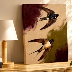 Wall Art Swallow Birds Flying Pair Nature Painting Rustic Wildlife Canvas Decor