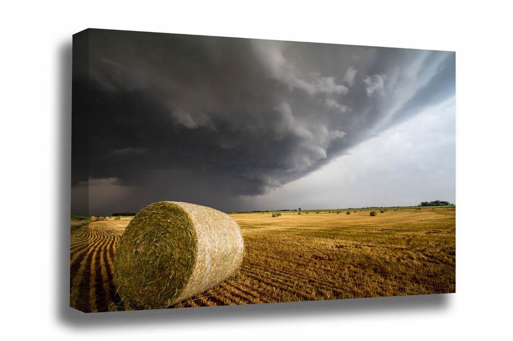 Hay Bale Canvas: Kansas Storm Farm Country Rural Landscape Farmhouse Wall Art