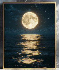 Moonlight Ocean Art Poster – Tranquil Night Sky Wall Art, Serene Nature Decor