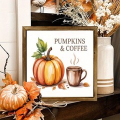 Pumpkin & Coffee Fall Decor Sign Rustic Farmhouse Wall Home Decor