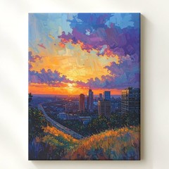 Sunset Cityscape Canvas Vibrant Landscape Of Urban Life At Dusk Wall Art