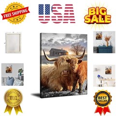 Highland Cow Canvas Wall Art Animal Print Pictures Highland Fluffy Cattle Pho…