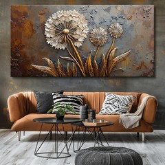 Large White Flower Wall Art with Taupe Background Elegant Flower Framed Flora…