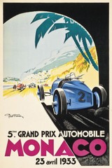 1933 Monaco Blue Race Car Vintage Style Grand Prix Racing Wall – POSTER 20″x30″