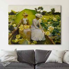 Lotus Lilies by Charles Courtney Curran Green Landscape Canvas Wall Art Print