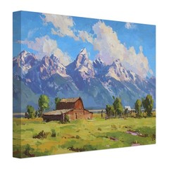 Grand Teton Moulton Barn Painting Canvas Print USA National Park Wall Art