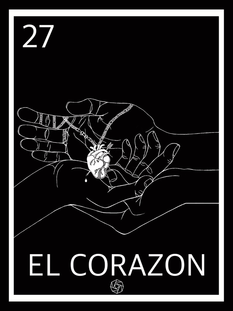 Hand Heart Tattoo Inspired Poster, Black and White, Wall Art (24″ x 32″)