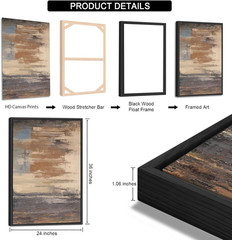 Large Brown Abstract Canvas Art Set – Rustic Wall Decor for Living Room 24″x36
