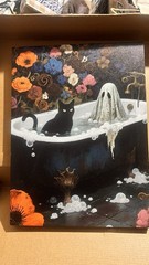3Pcs Halloween Ghosts Canvas Wall Art Horror Ghost and Black Cat in Bathroom